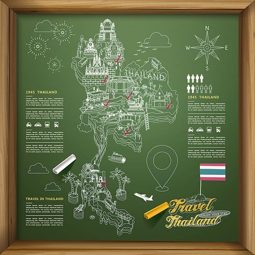 creative Thailand travel concept map on chalkboard