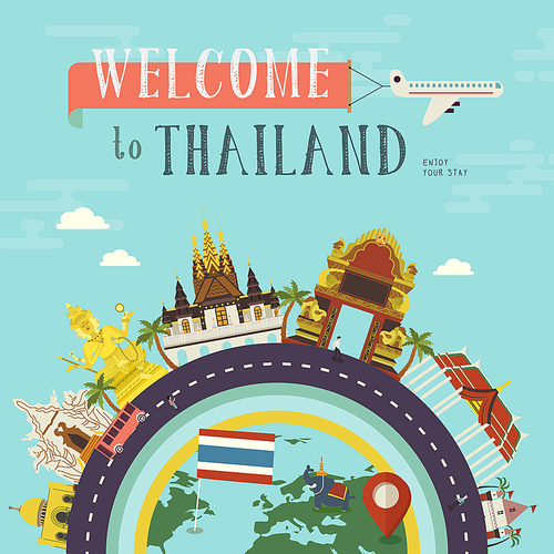lovely Thailand travel concept poster in flat style