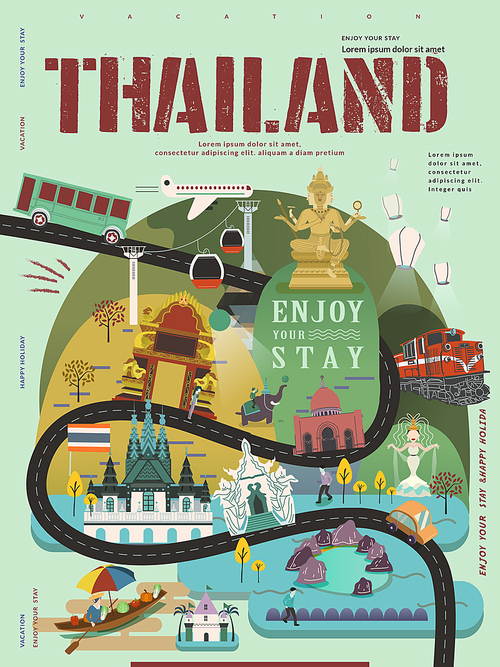 modern Thailand travel concept poster in flat style