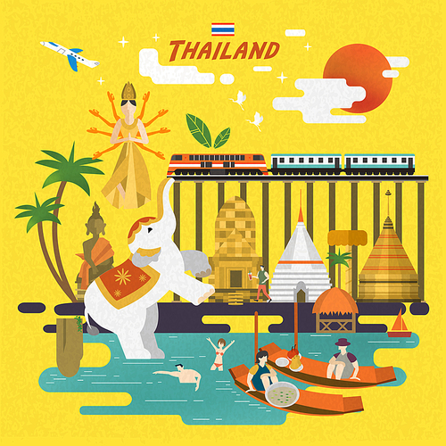 attractive Thailand travel concept poster in flat style