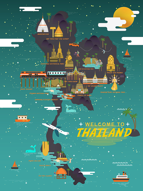 attractive Thailand travel concept poster in flat style