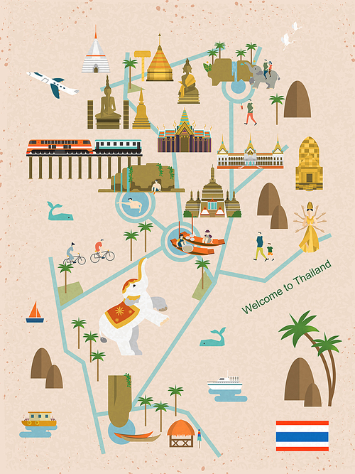 adorable Thailand walking map in flat style