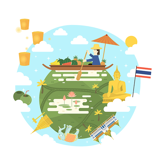 lovely Thailand travel poster in flat style