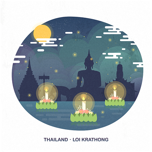 Thailand Loy Krathong concept poster in flat style