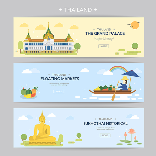 Thailand travel concept banners set in flat style