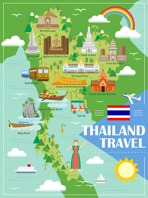 adorable Thailand travel concept poster in flat style