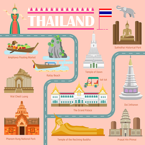 adorable Thailand walking map in flat style