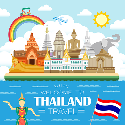 adorable Thailand travel concept poster in flat style