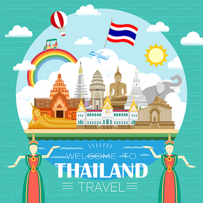 adorable Thailand travel concept poster in flat style