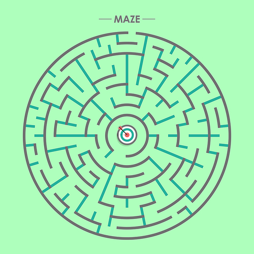 modern circular maze with dartboard element over green background
