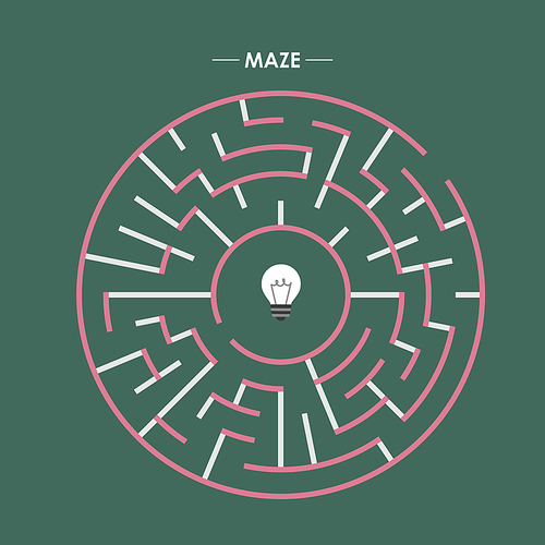 creative circular maze with bulb element over green background