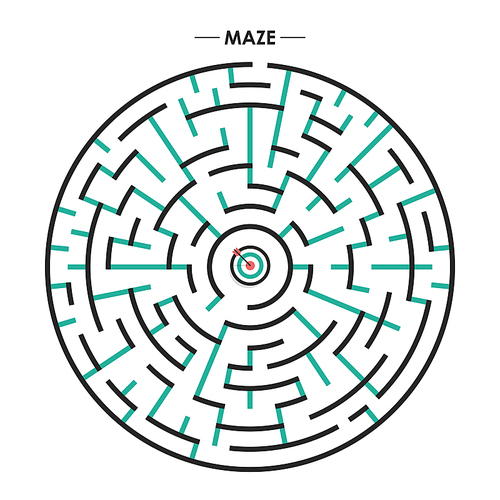 modern circular maze with dartboard element over white background