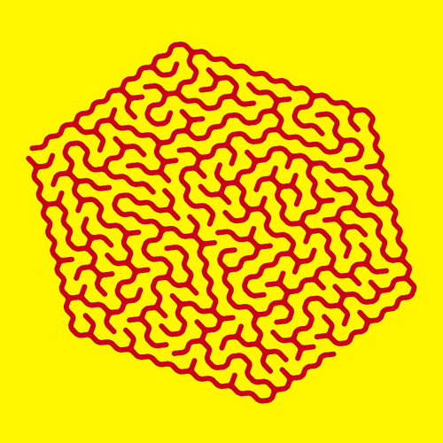 unique hexagon labyrinth isolated on yellow background