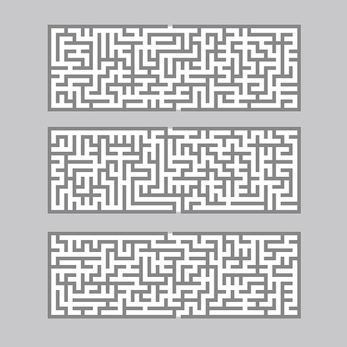 trendy rectangular labyrinth set isolated on grey background