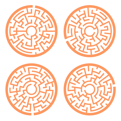 orange circular maze set isolated on white 