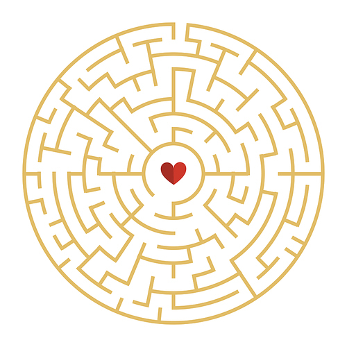circular maze with heart element isolated on white 
