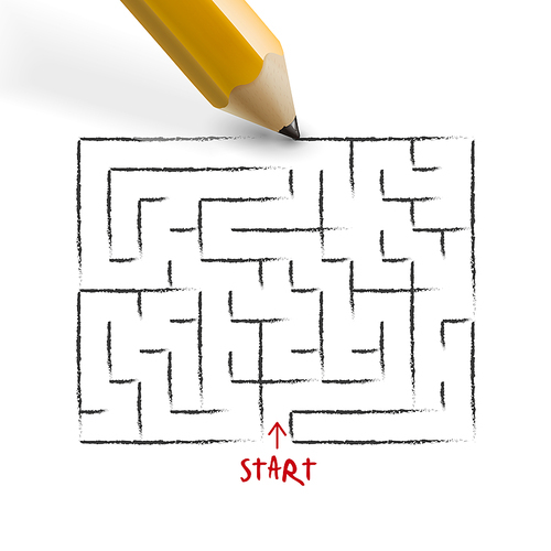 innovative maze drawn by pencil isolated on white paper