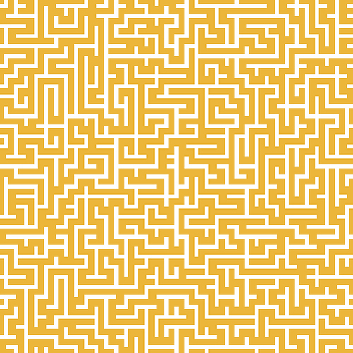 close-up look at complex square maze isolated on yellow background