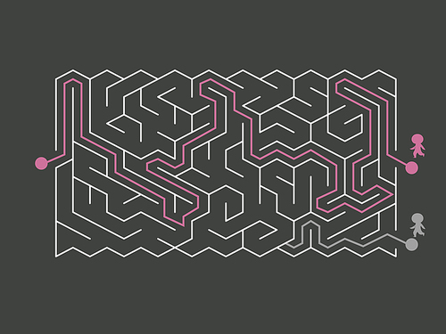 trendy hexagon maze isolated on dark background