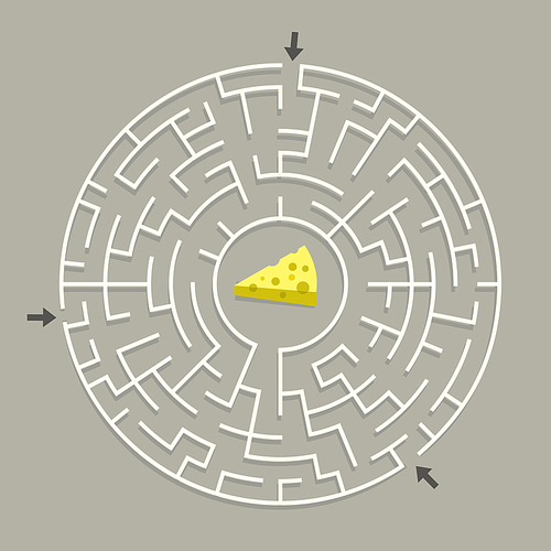 lovely circular maze with cheese isolated on grey background