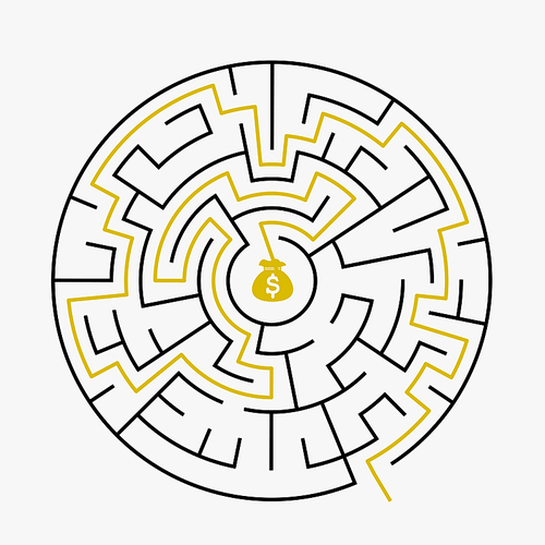 simple circular maze with prize icon isolated on white 