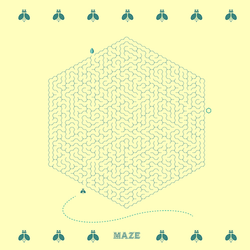 lovely hexagon maze with bee element isolated on yellow background