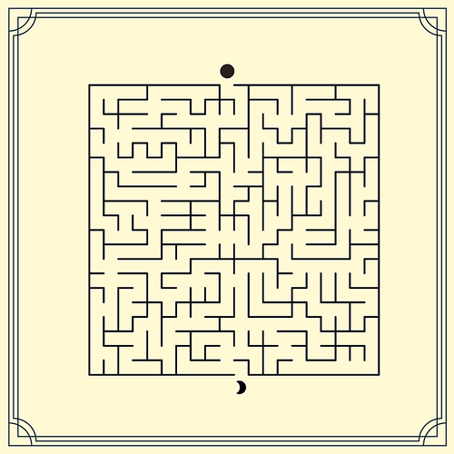 lovely square maze isolated on yellow background