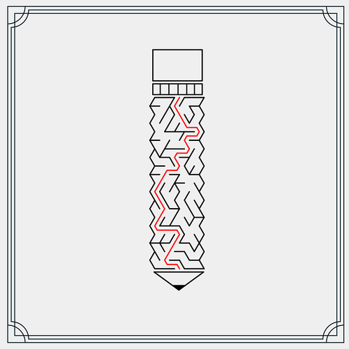 creative pencil shaped maze isolated on grey background