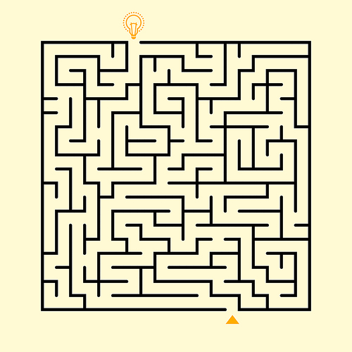 creative square maze with bulb icon isolated on beige background