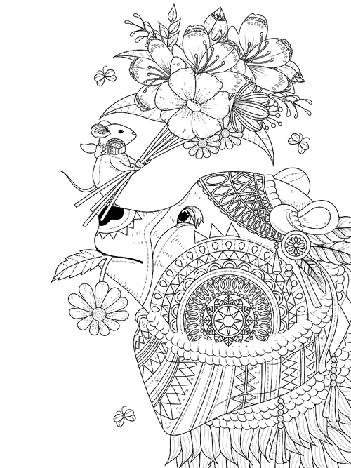adult coloring page - bear with its tiny friend