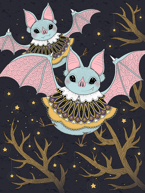 adult coloring page - lovely bat flying through starry night