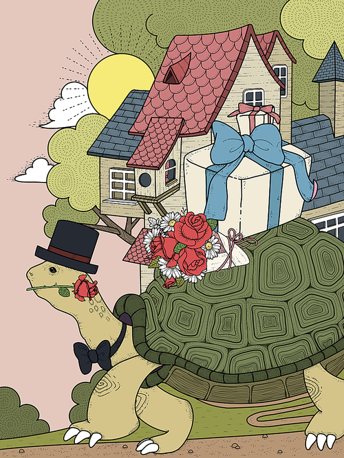 adult coloring page - gentlemen turtle moving house