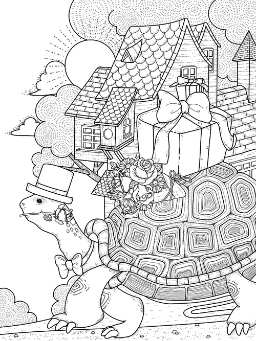 adult coloring page - gentlemen turtle moving house