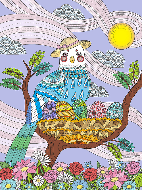 adult coloring page - lady bird with her eggs