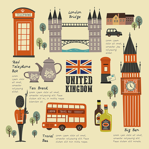 United Kingdom lovely travel concept collection set