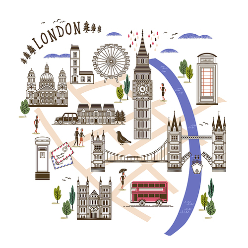 lovely London walking map in flat style