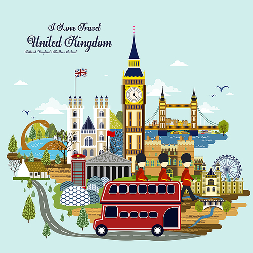 lovely United Kingdom travel concept illustration in flat style