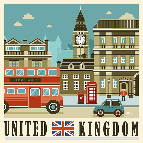 elegant United Kingdom street scene in flat style