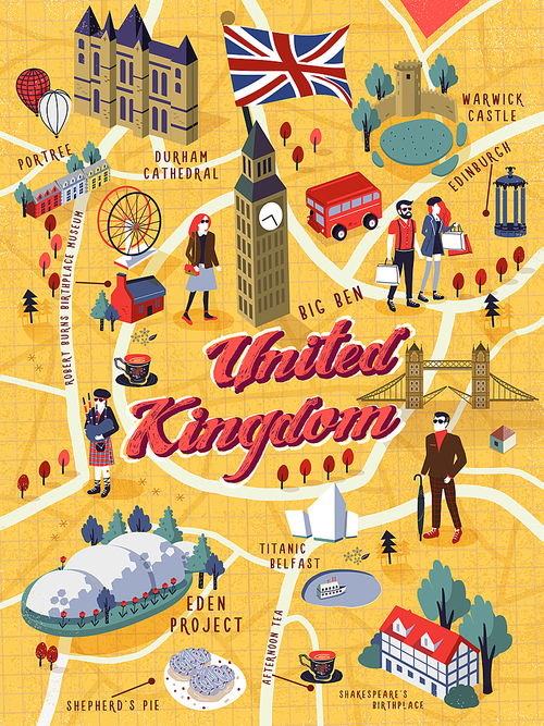 lovely United Kingdom walking map with attractions