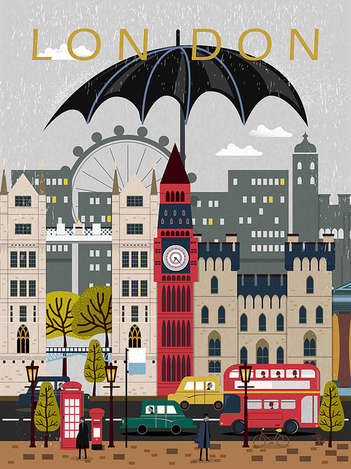 eye-catching United Kingdom travel poster design in flat style