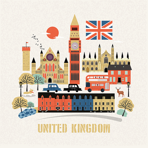 eye-catching United Kingdom travel concept design in flat style