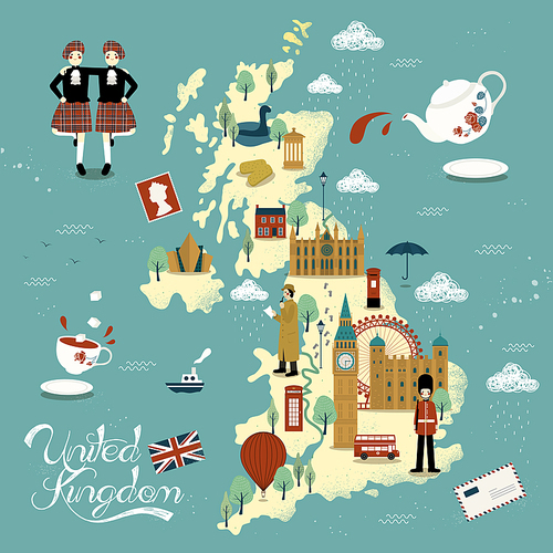 lovely United Kingdom travel map design with attractions