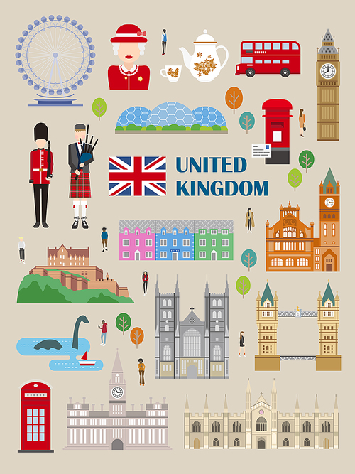 exquisite United Kingdom travel collection in flat style