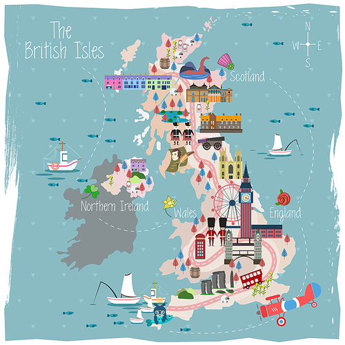 lovely United Kingdom travel map design with attractions