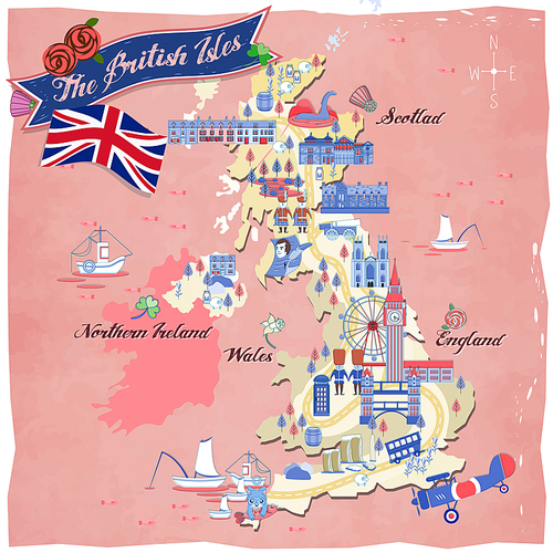 lovely United Kingdom travel map design with attractions