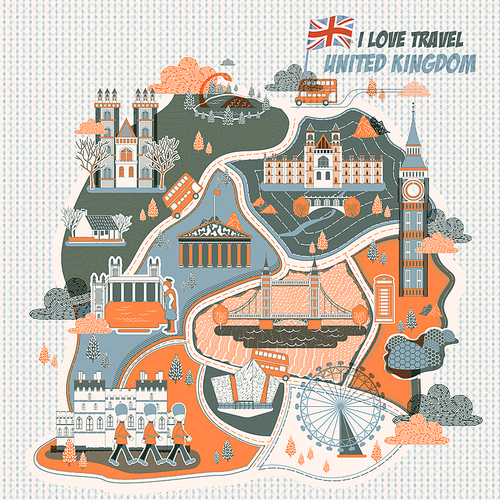 attractive United Kingdom travel poster design with attractions