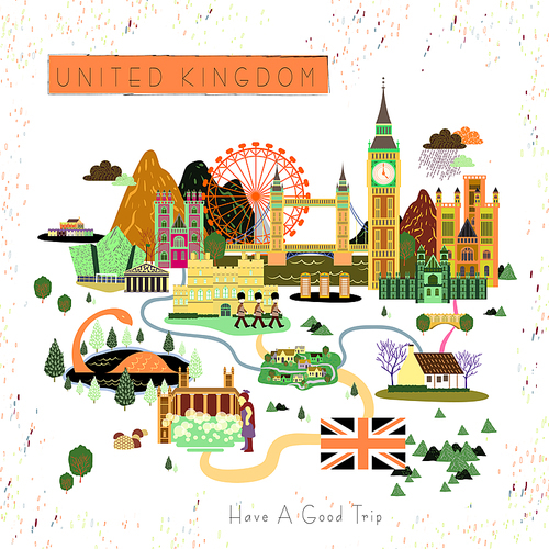 lovely United Kingdom travel poster design with attractions