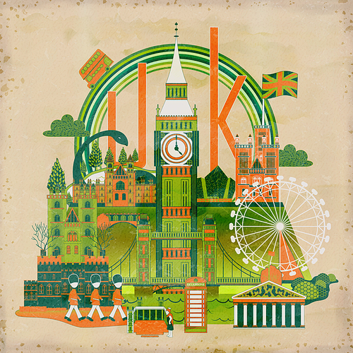 lovely United Kingdom travel poster design in green