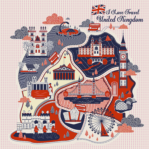 attractive United Kingdom travel poster design with attractions