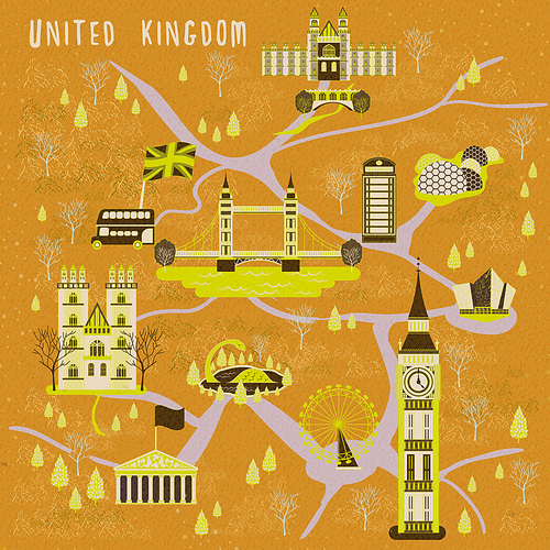 elegant United Kingdom travel poster design with attractions